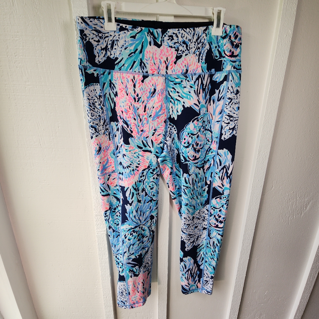 Lilly Pulitzer High Tide Navy Party In Paradise Luxletic Leggings 24" Inseam Xl